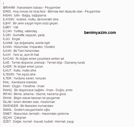 i harfi ile başlayan erkek isimleri - Kısa Özet